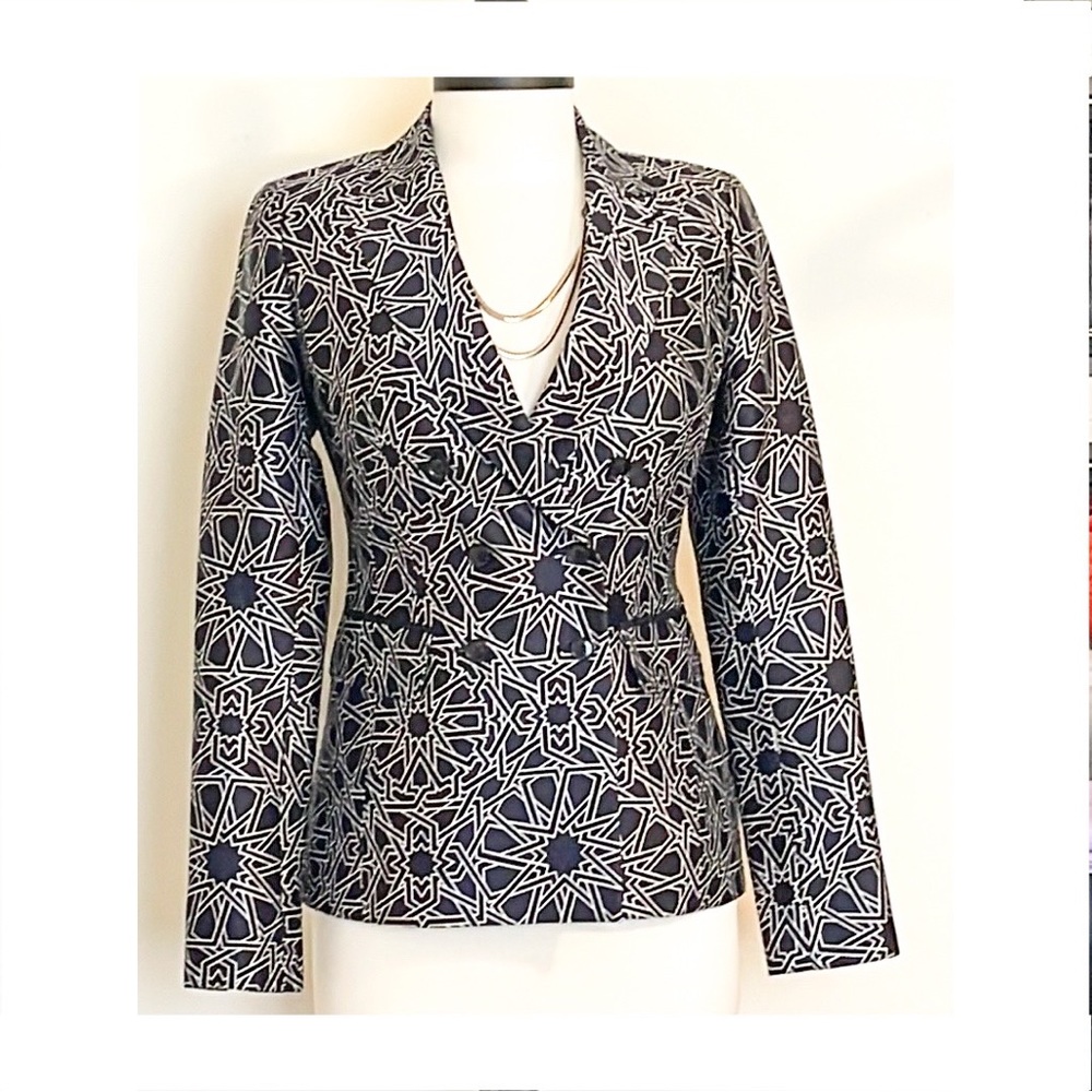 Nordstrom & Carroll Issa collab day 2 night blazer Moroccan inspired print Navy
